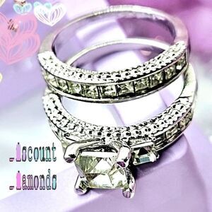 2 Ring Set - Clear White Sapphire Wedding & Engagement Rings on 925 Silver